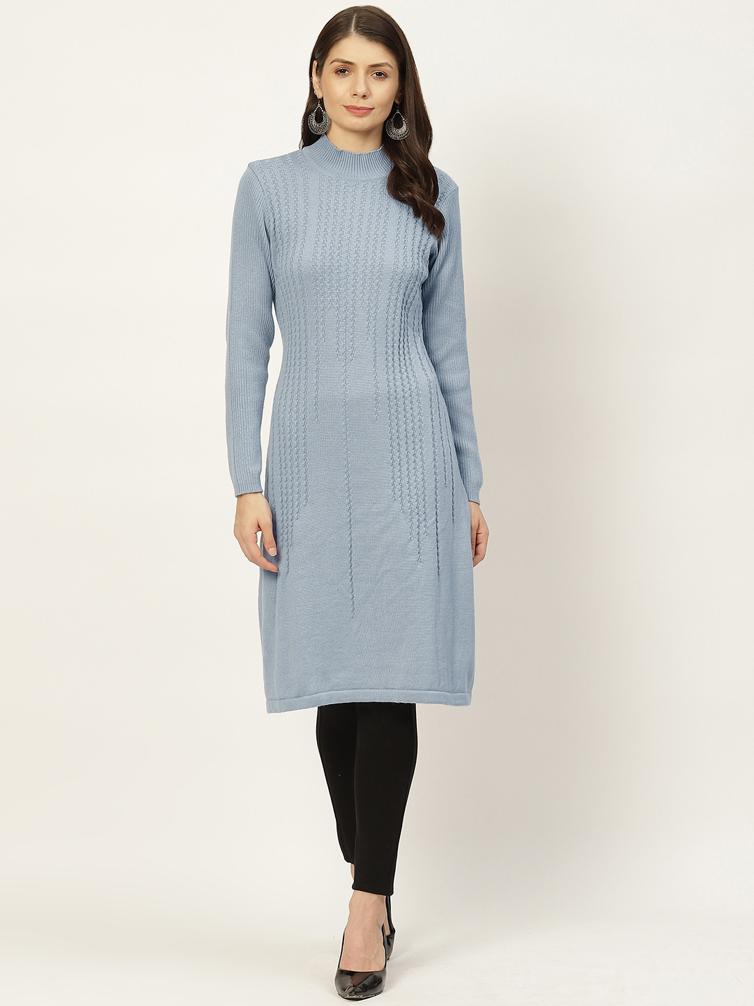 

American Eye Women Blue Self Design Woollen Kurta