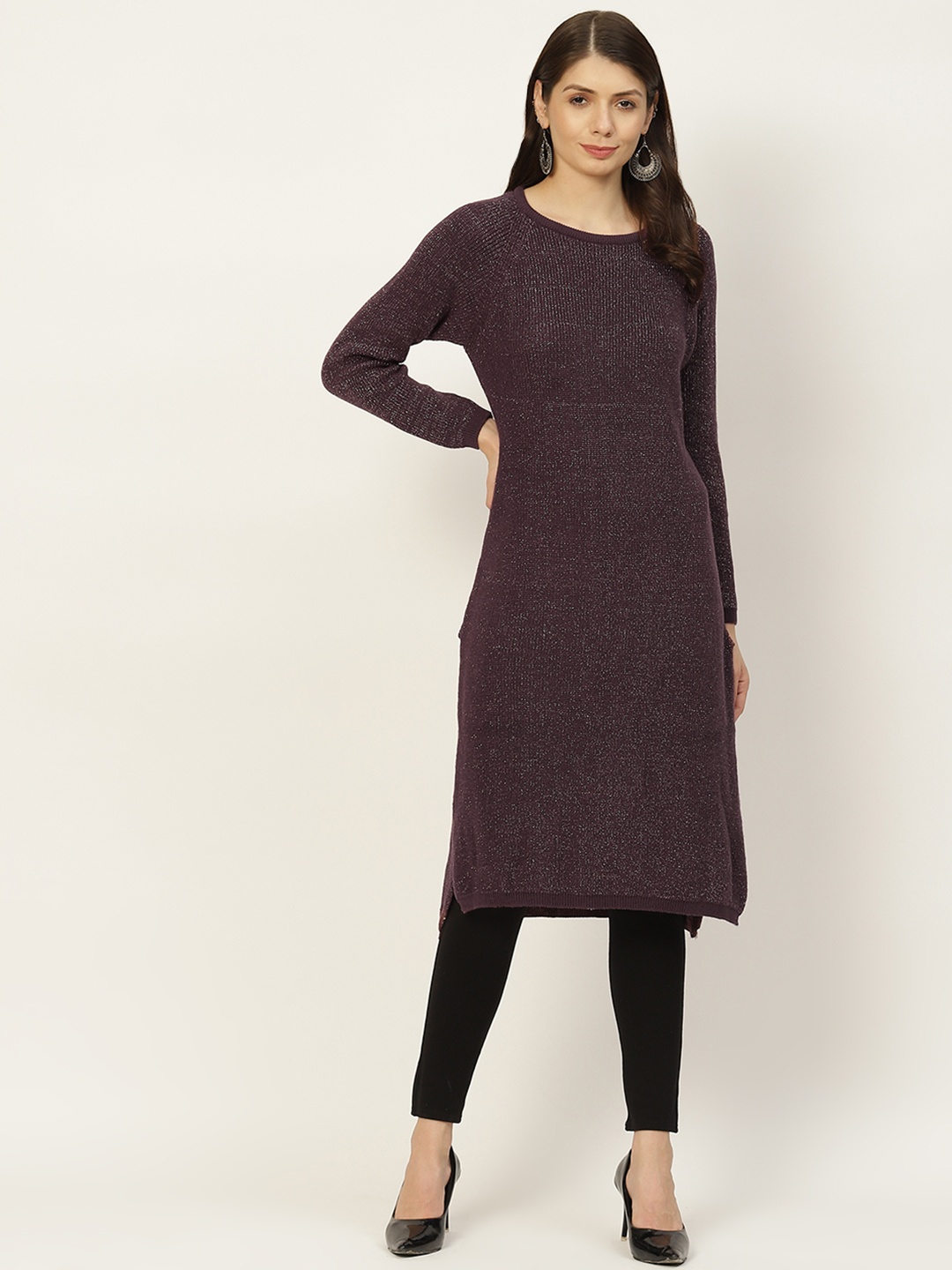 

American Eye Women Burgundy Solid Woollen Kurta