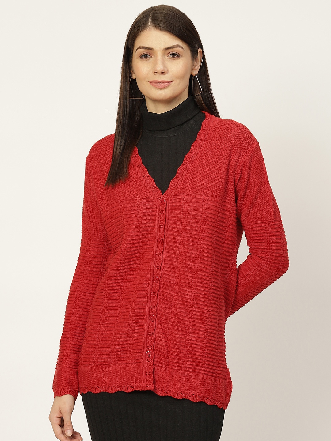 

American Eye Women Red Striped Cardigan