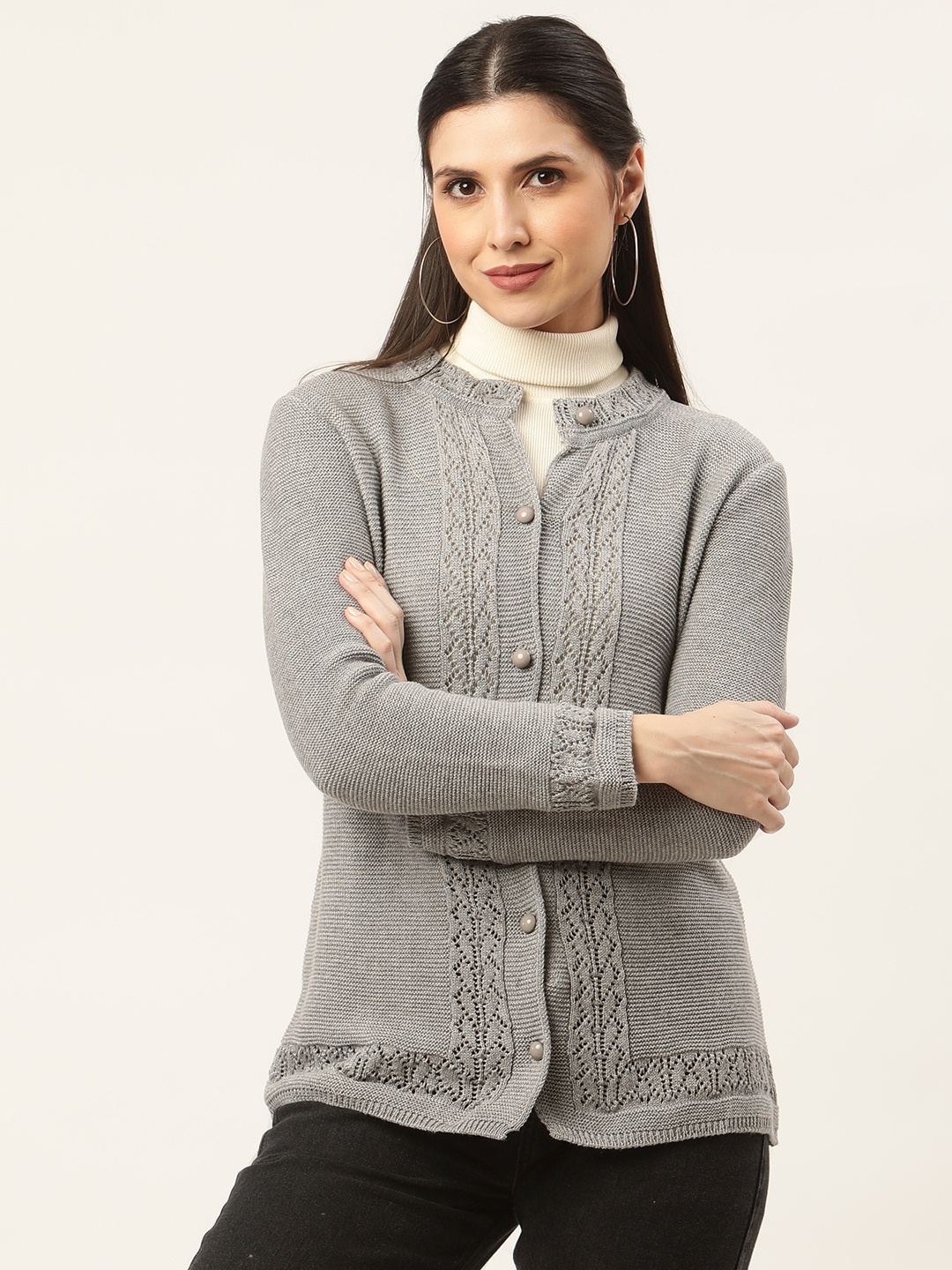 

American Eye Women Grey Self Design Cardigan