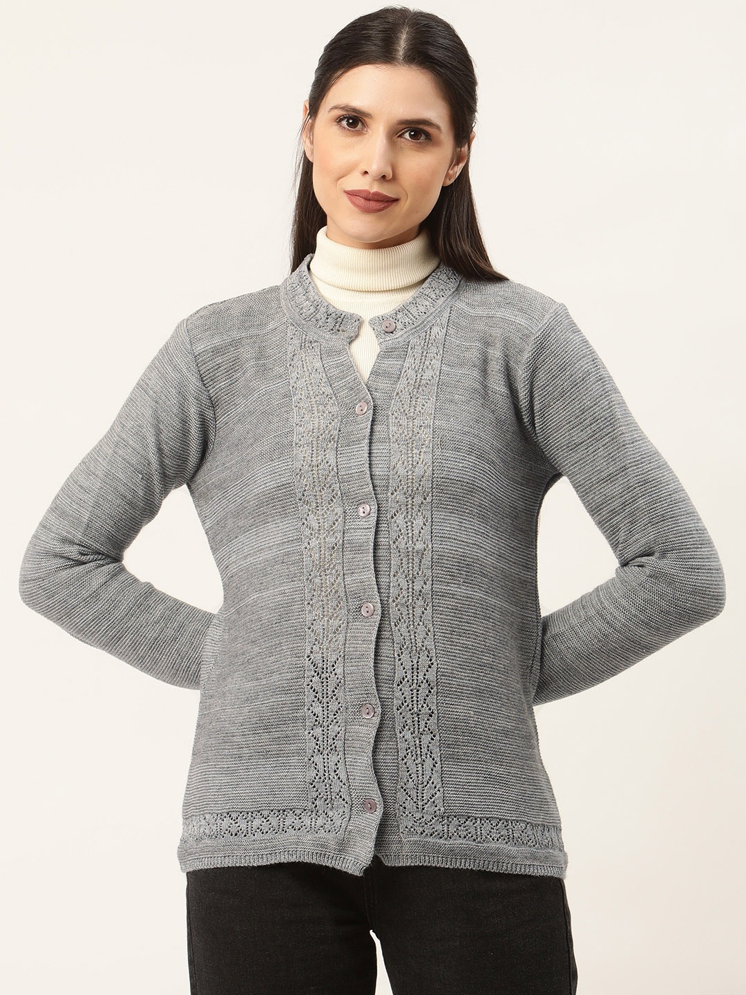 

American Eye Women Grey Open Knit Cardigan