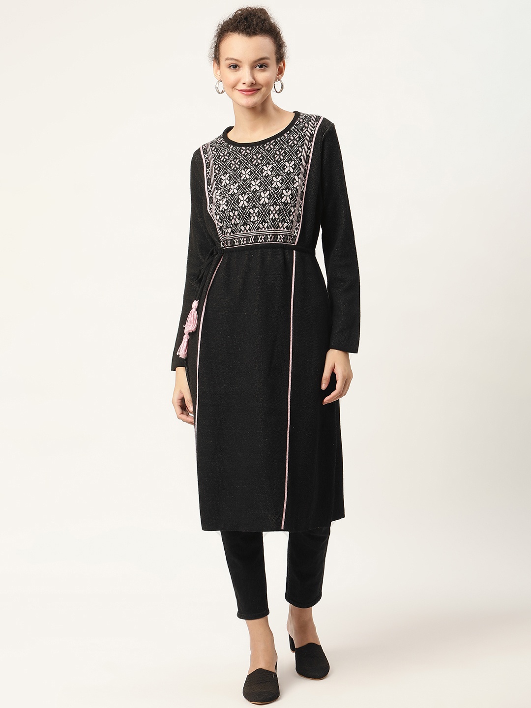 

American Eye Women Black & Pink Ethnic Motifs Kurta