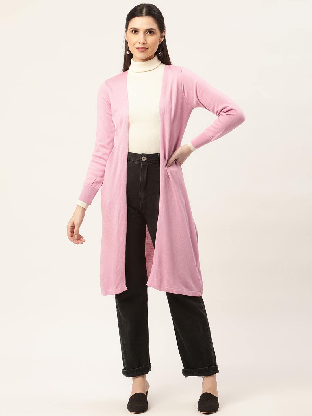 

American Eye Women Pink Solid Front-Open Sweaters