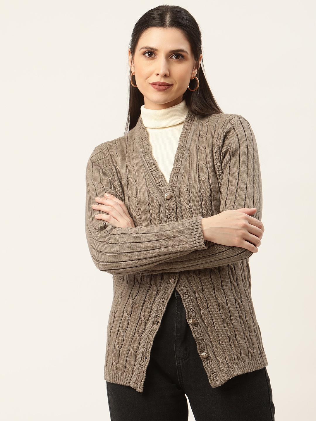 

American Eye Women Brown Cable Knit Cardigan