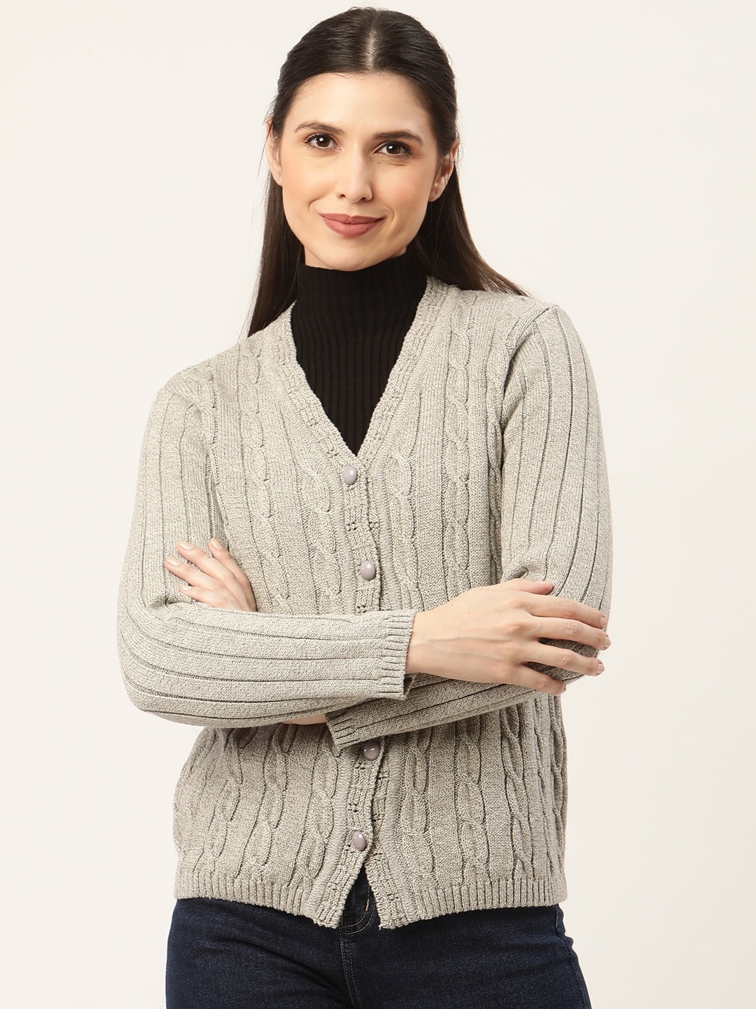 

American Eye Women Grey Cable Knit Cardigan