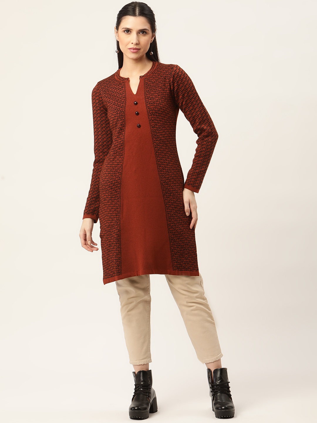 

American Eye Women Rust & Black Kurta