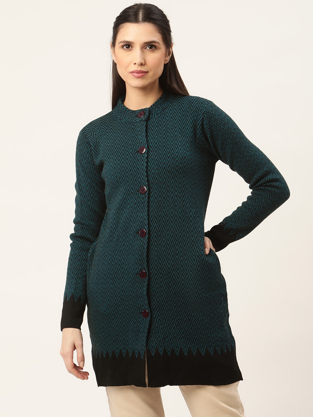 

American Eye Women Black & Teal Cardigan