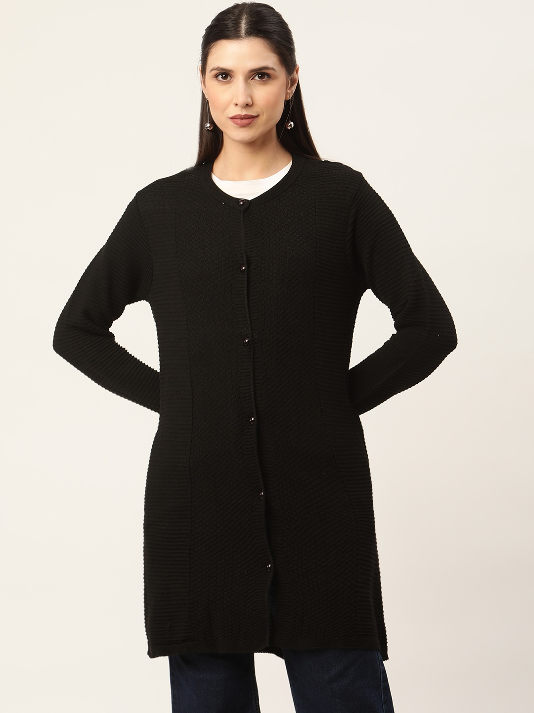 

American Eye Women Black Longline Cardigan