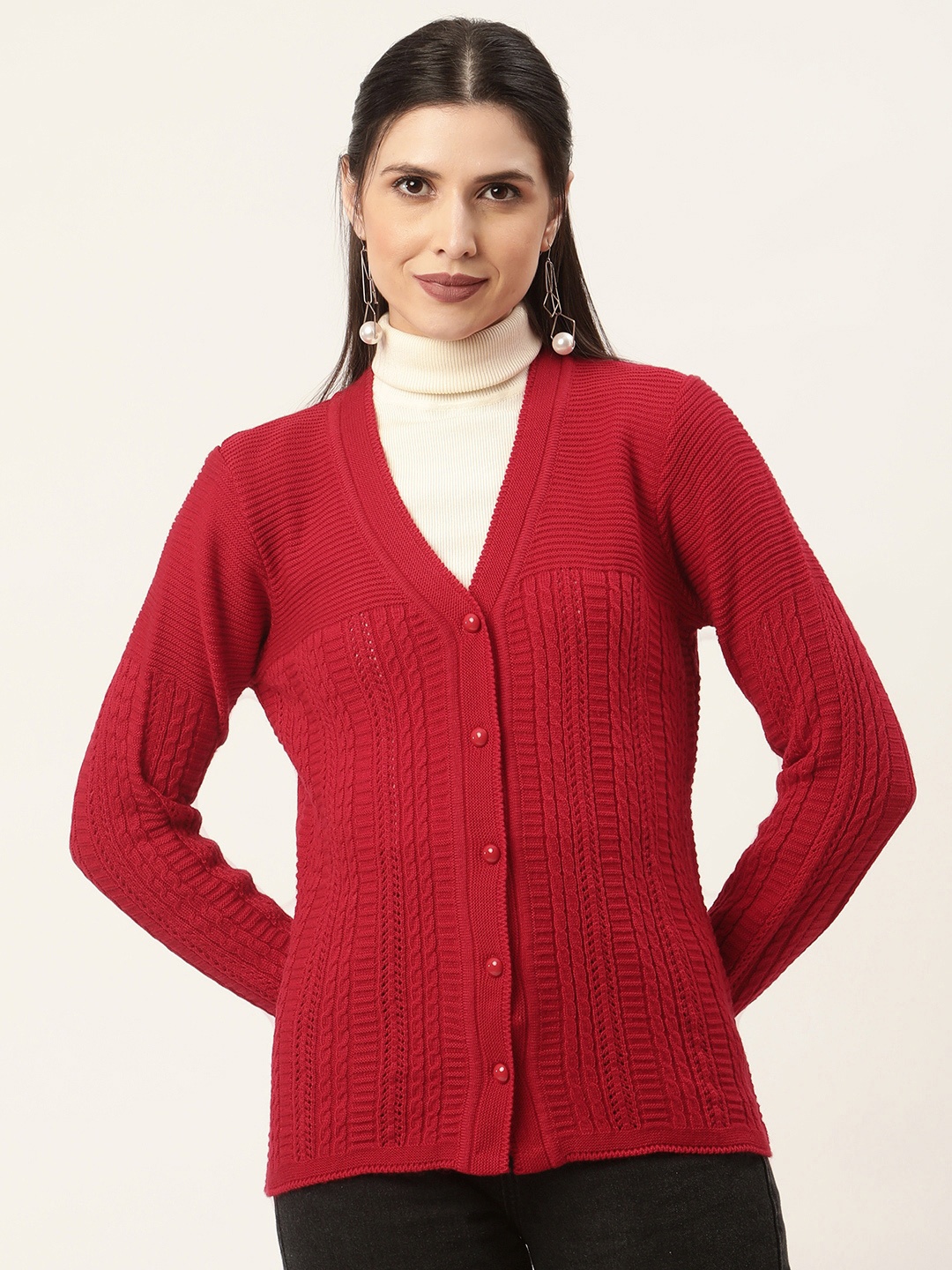 

American Eye Women Red Cable Knit Cardigan