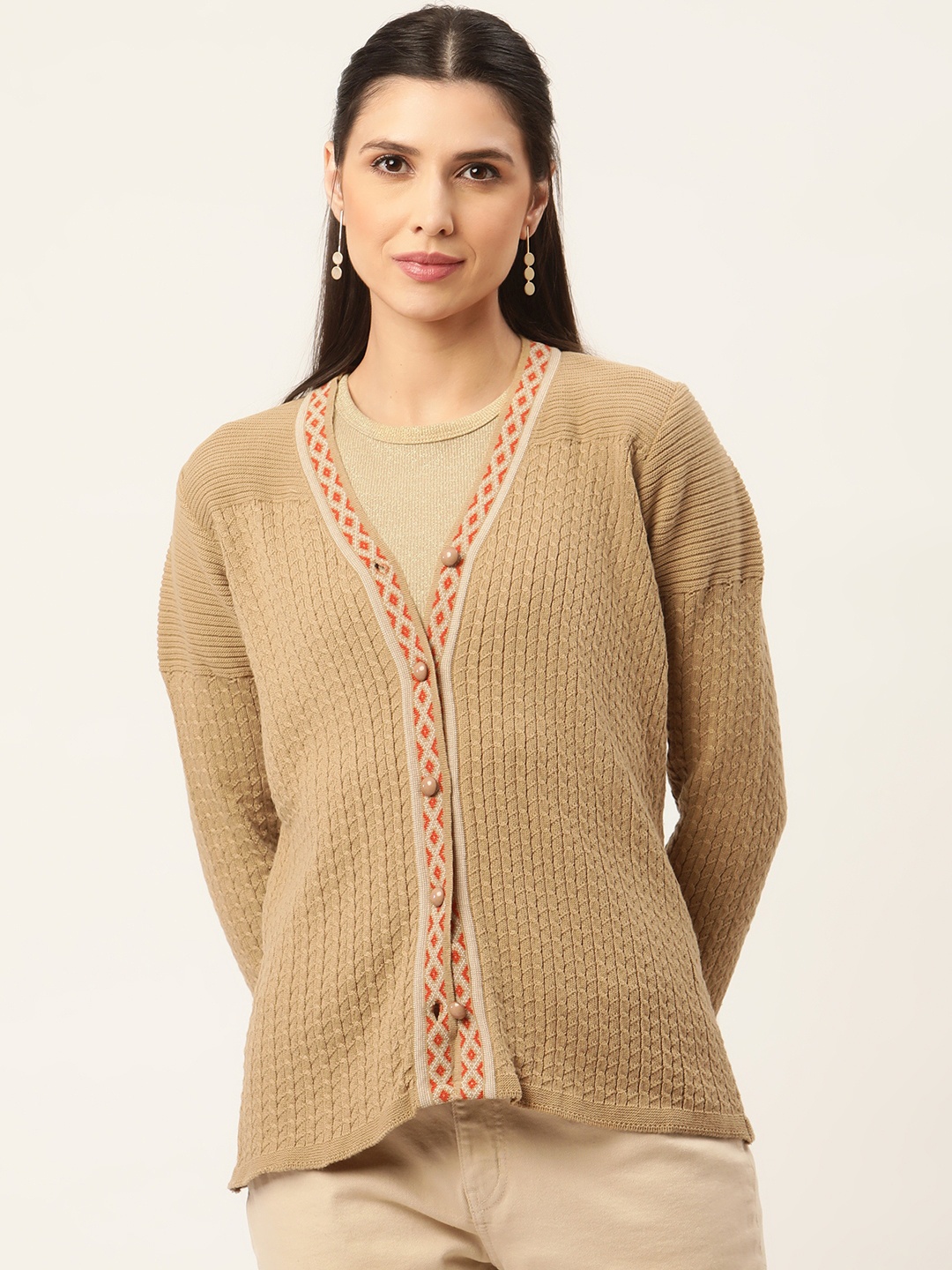 

American Eye Women Beige Cable Knit Cardigan