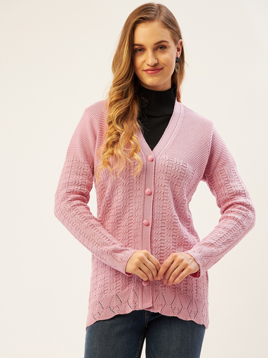 

American Eye Women Pink Cable Knit Cardigan