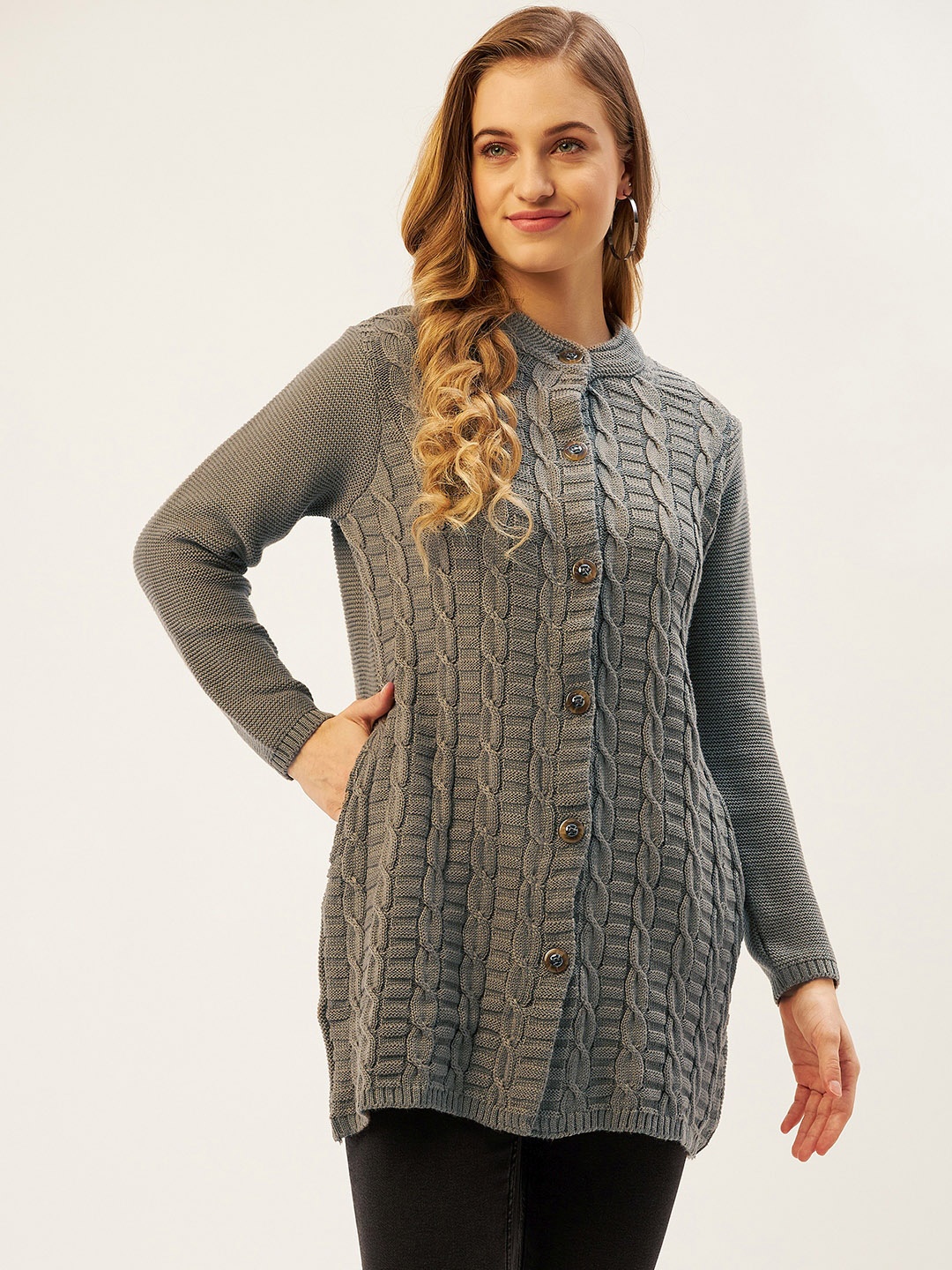 

American Eye Women Sage Green Cable Knit Cardigan