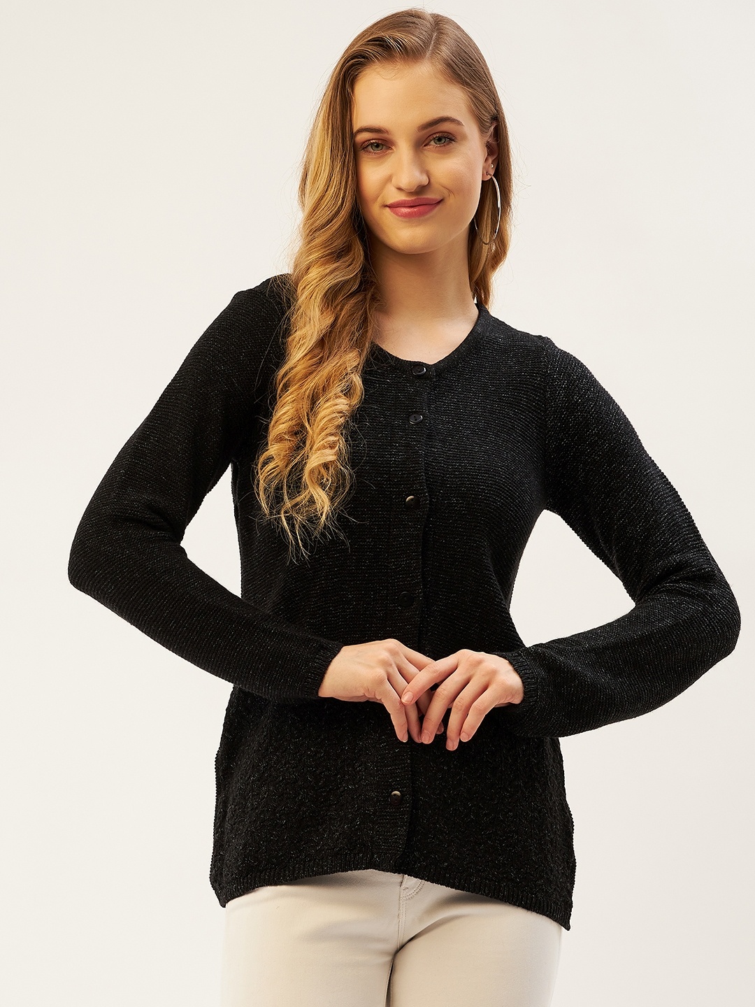 

American Eye Women Black Cable Knit Cardigan