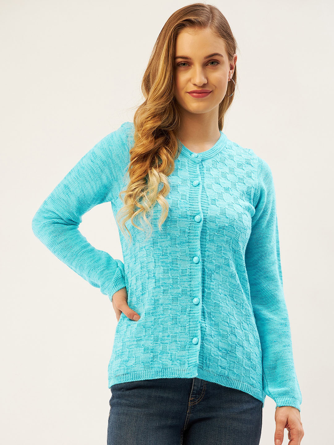 

American Eye Women Blue Cable Knit Cardigan