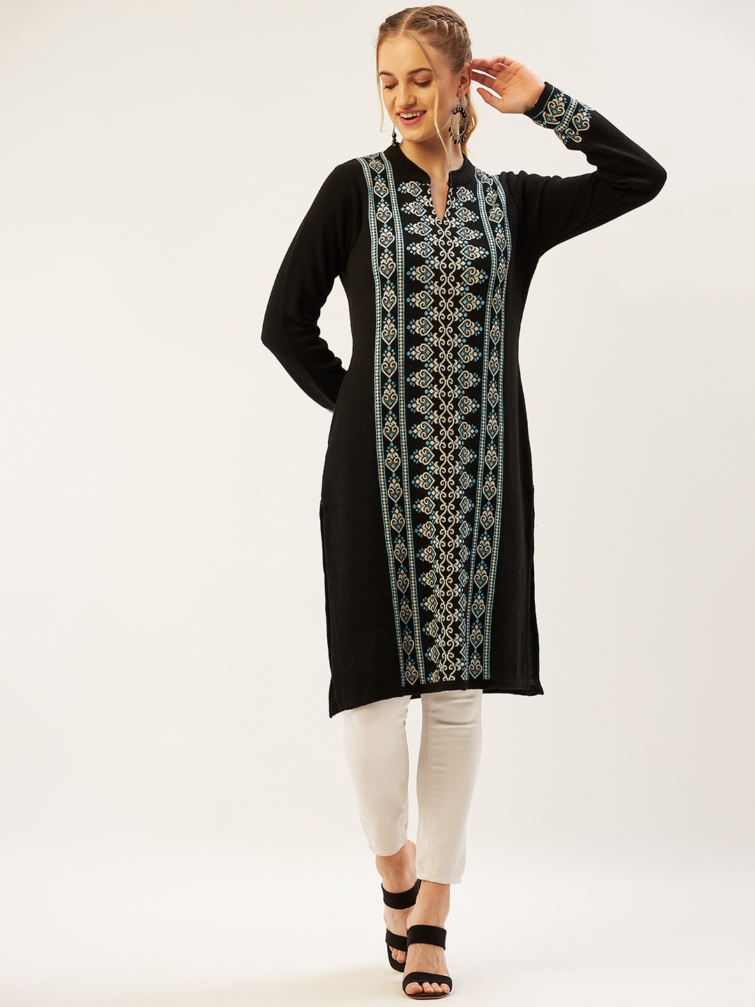 

American Eye Women Black & White Ethnic Motifs Kurta