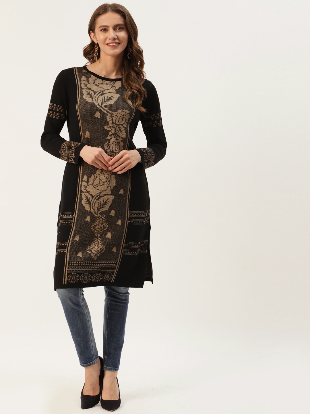 

American Eye Women Black & Golden Ethnic Design Kurta