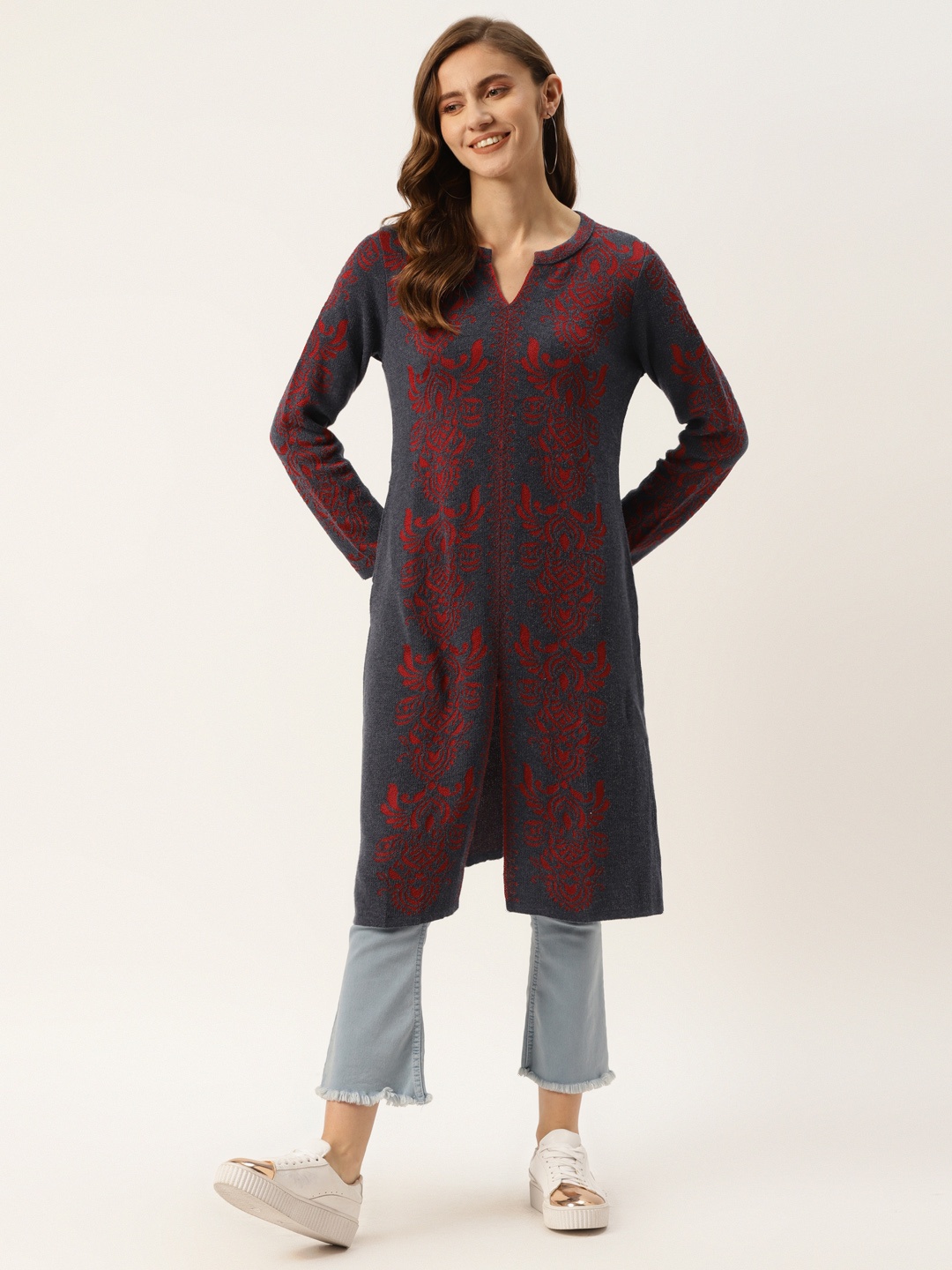 

American Eye Women Blue & Red Ethnic Motifs Kurta