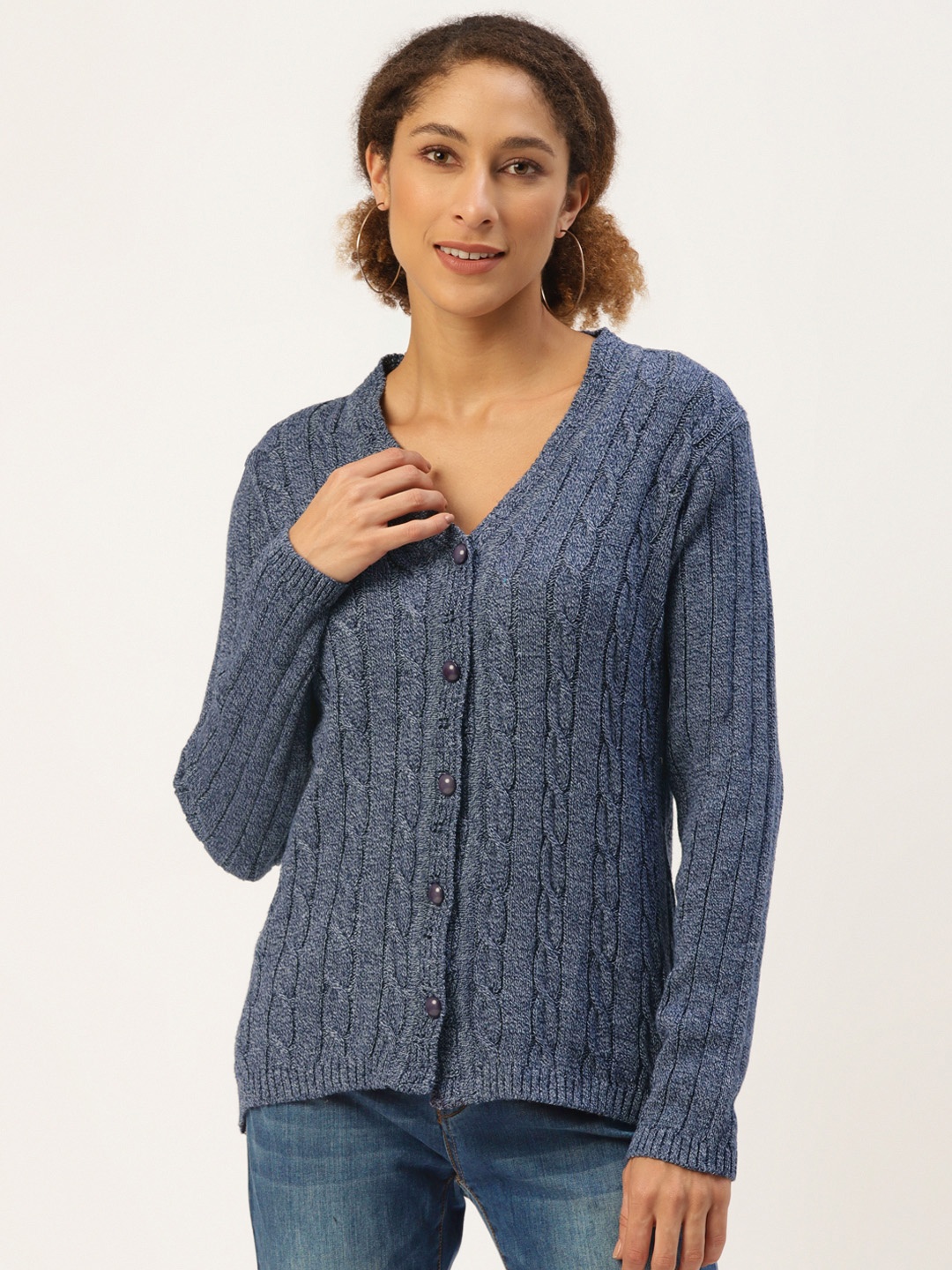 

American Eye Women Blue Cable Knit Cardigan