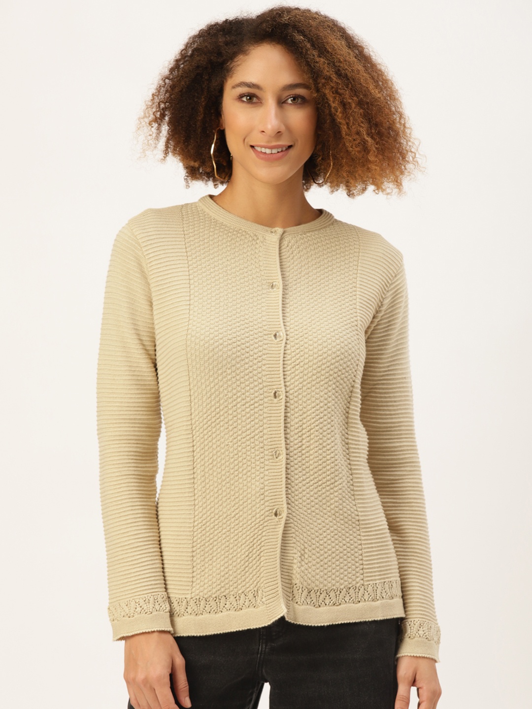 

American Eye Women Beige Striped Cardigan