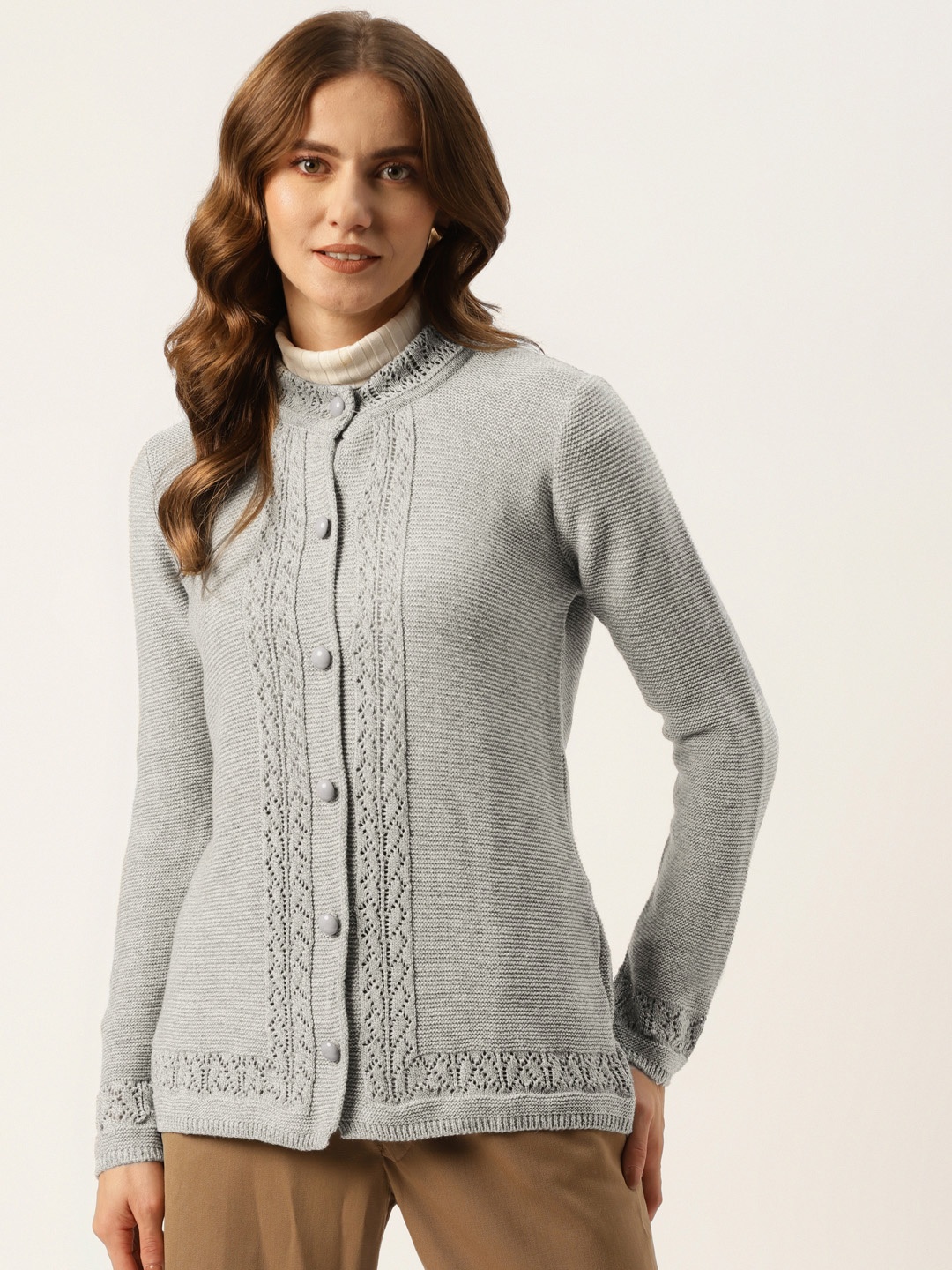 

American Eye Women Grey Open Knit Cardigan