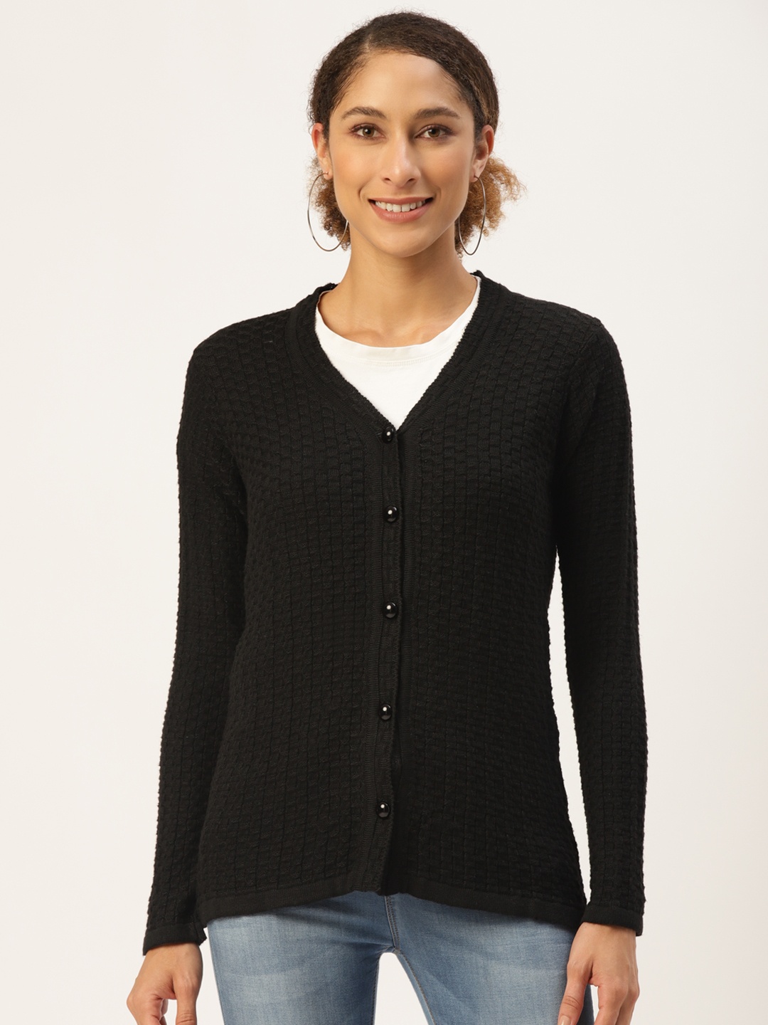 

American Eye Women Black Cable Knit Cardigan