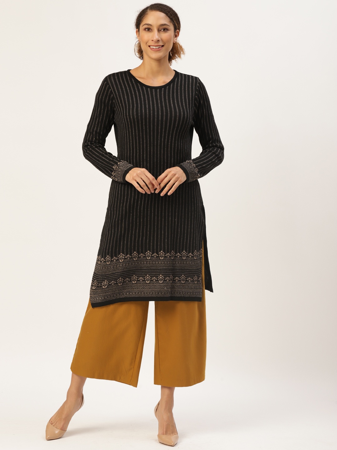

American Eye Women Black & Charcoal Grey Printed Kurta