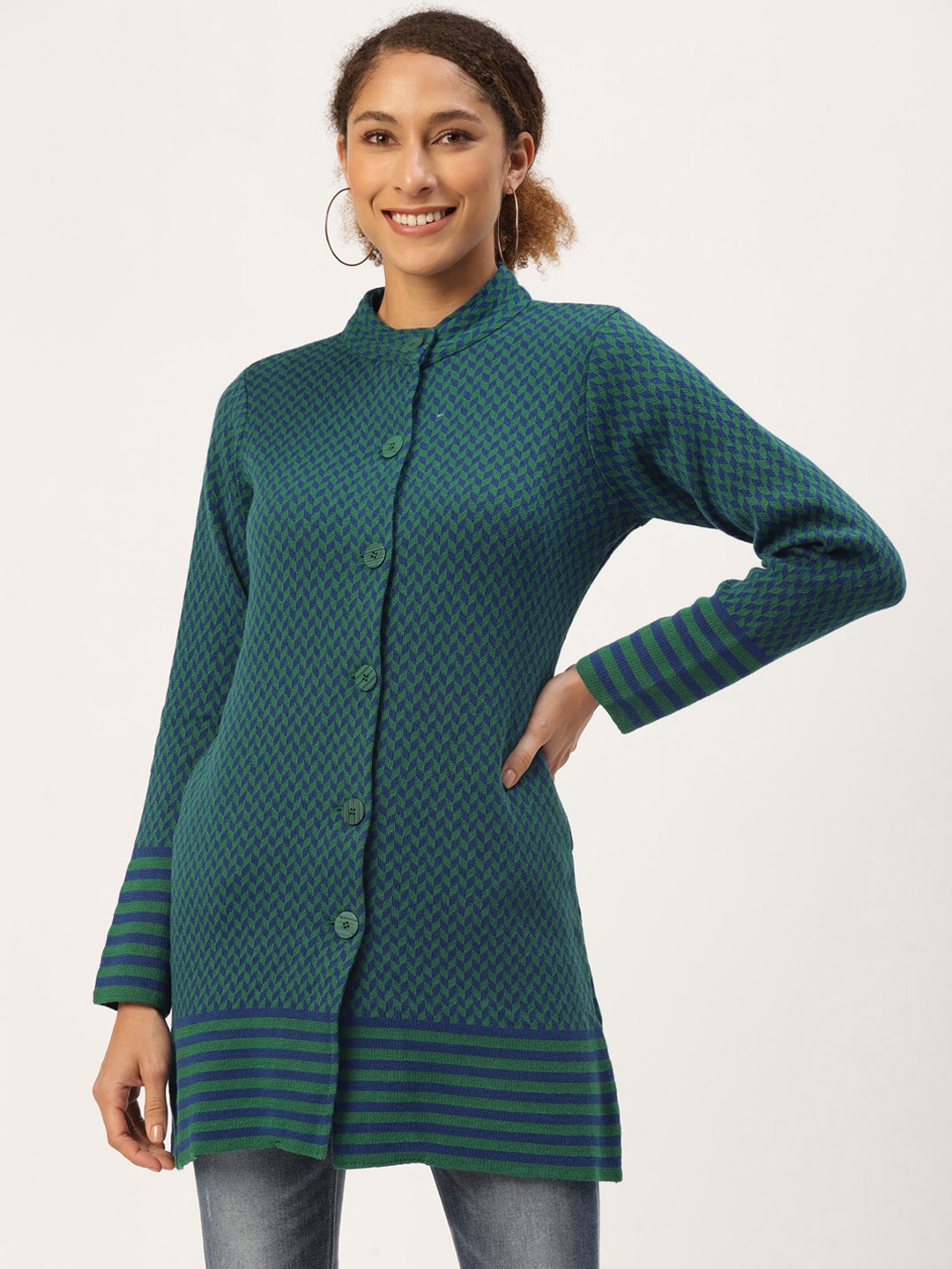 

American Eye Women Teal Green Longline Cardigan