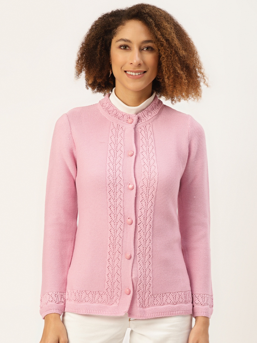 

American Eye Women Pink Cable Knit Cardigan