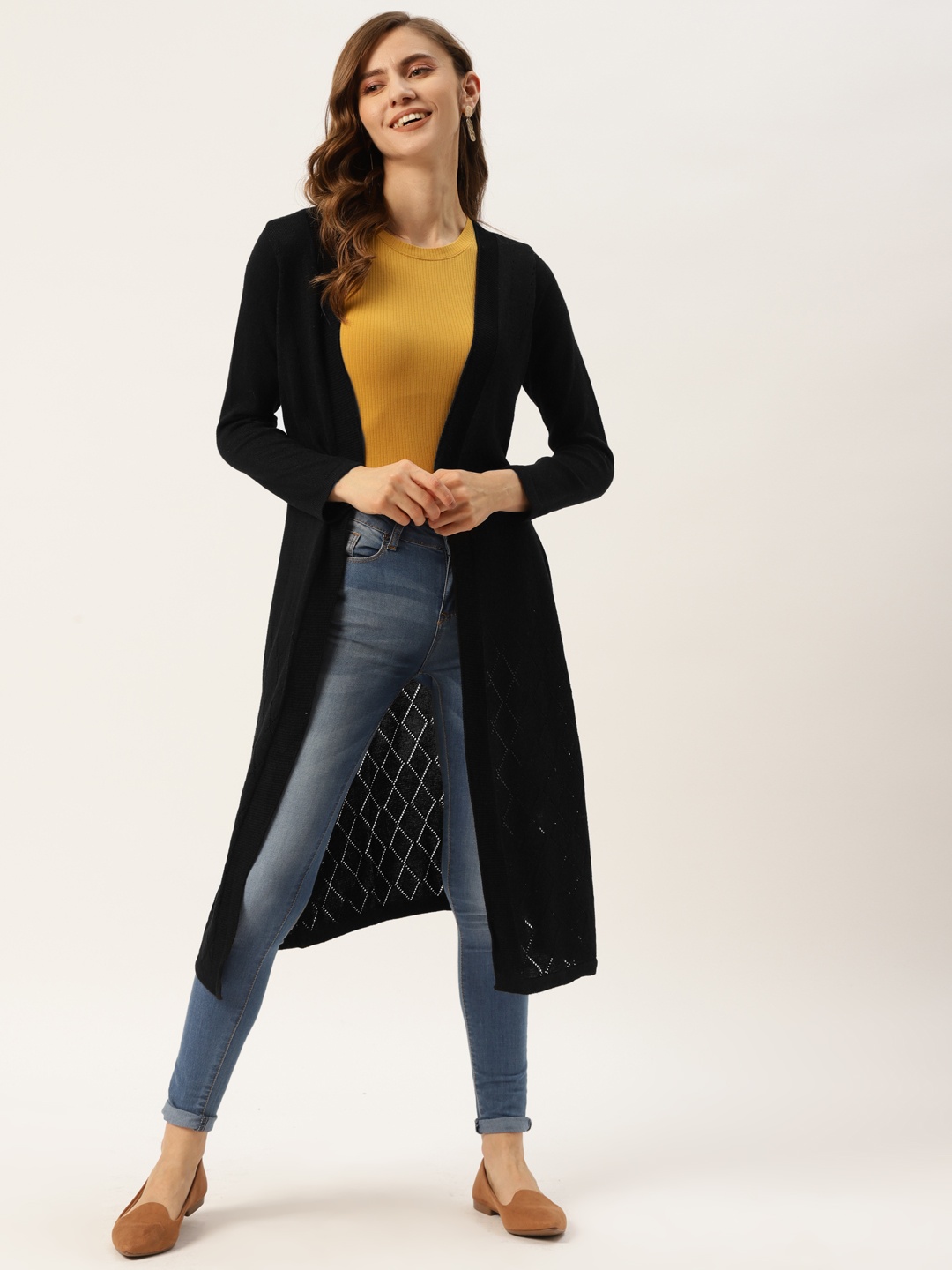 

American Eye Women Black Solid Longline Shrug