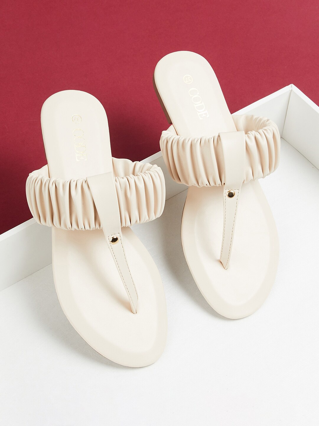 

CODE by Lifestyle Women White T-Strap Flats