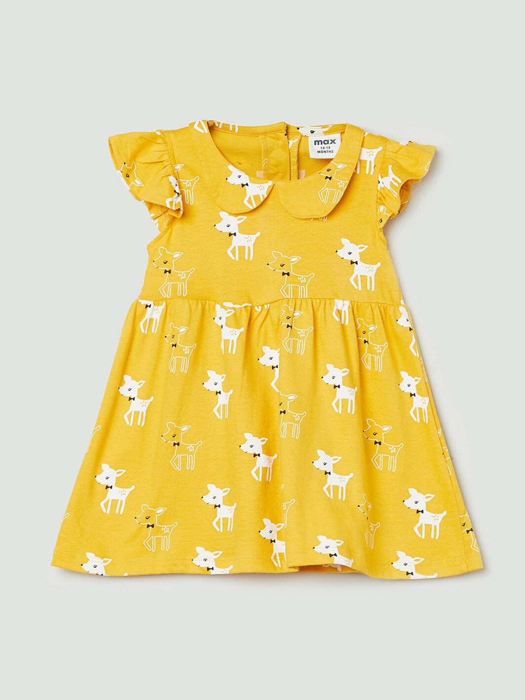 

max Girls Yellow Floral Printed Peter Pan Collar Pure Cotton Fit & Flare Dress