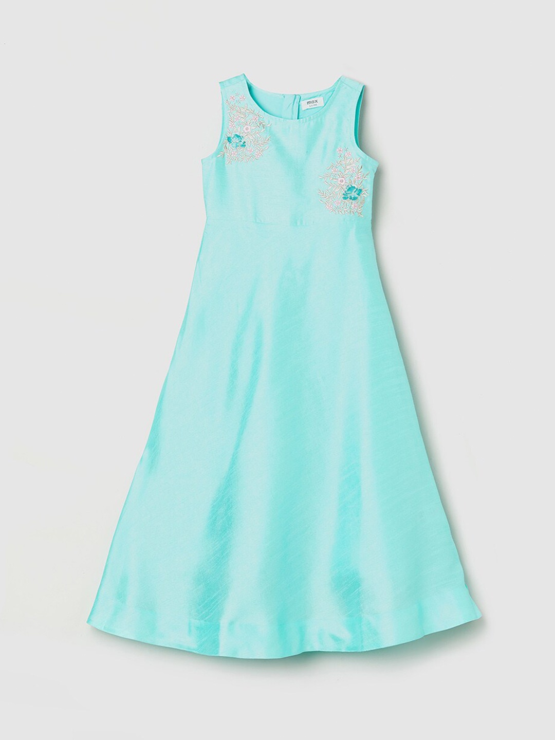 

max Girls Blue Solid Embroidered A-Line Maxi Dress