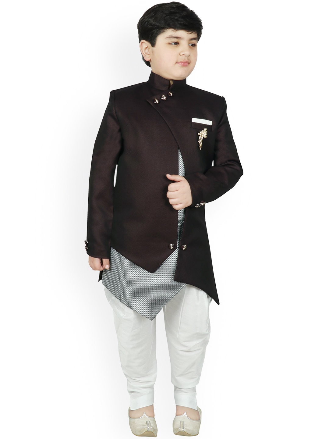 

SG YUVRAJ Boys Brown Woven Design Sherwani With Dhoti Pants