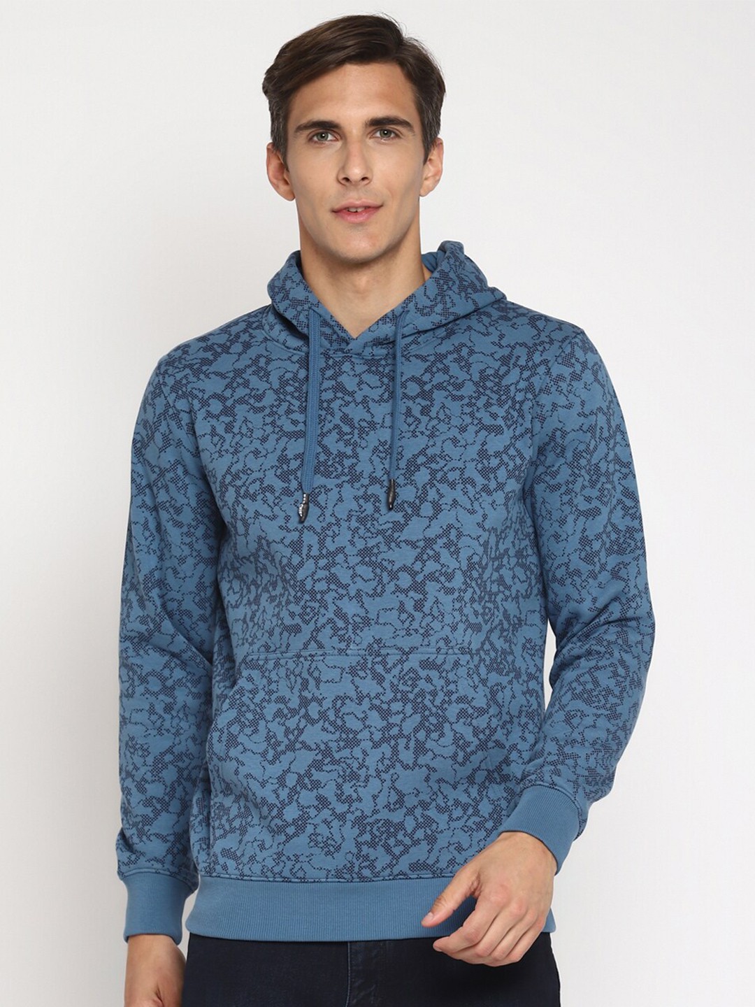 

Red Chief Men Navy Blue Printed Hooded Sweatshirt