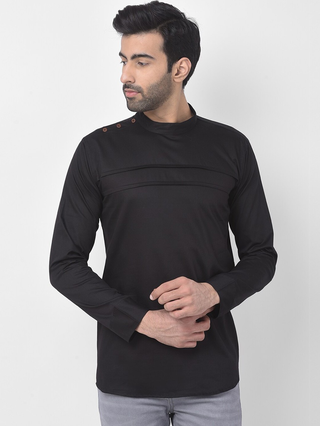 

SG LEMAN Men Black Solid Raw Silk Kurta