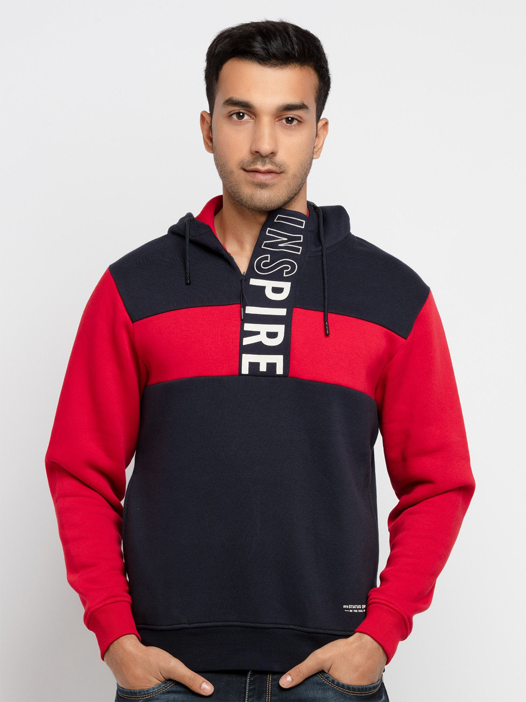 

Status Quo Men Navy Blue Colourblocked Sweatshirt