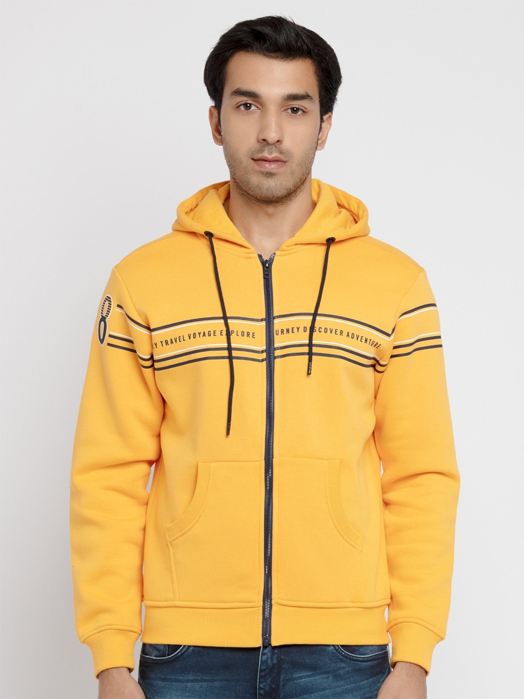 

Status Quo Men Gold-Toned Printed Hooded Sweatshirt