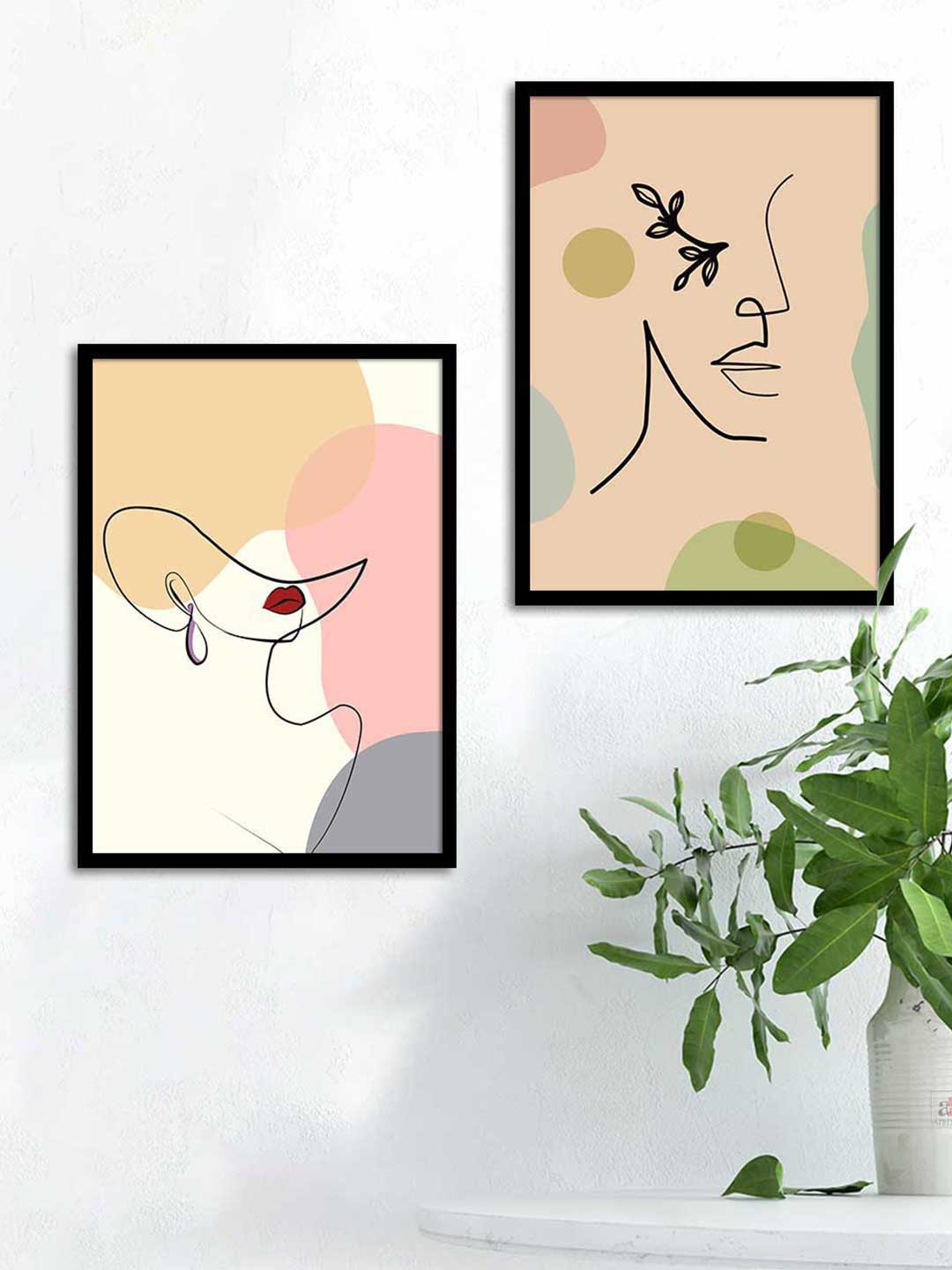 Art Street Set Of 2 Boho Line Framed Art Print, Pink