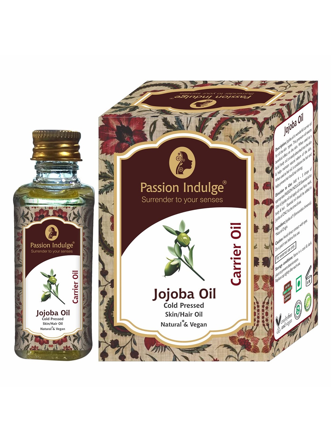 

Passion Indulge Cold-Pressed Natural & Vegan Jojoba Carrier Oil - 60 ml, Brown