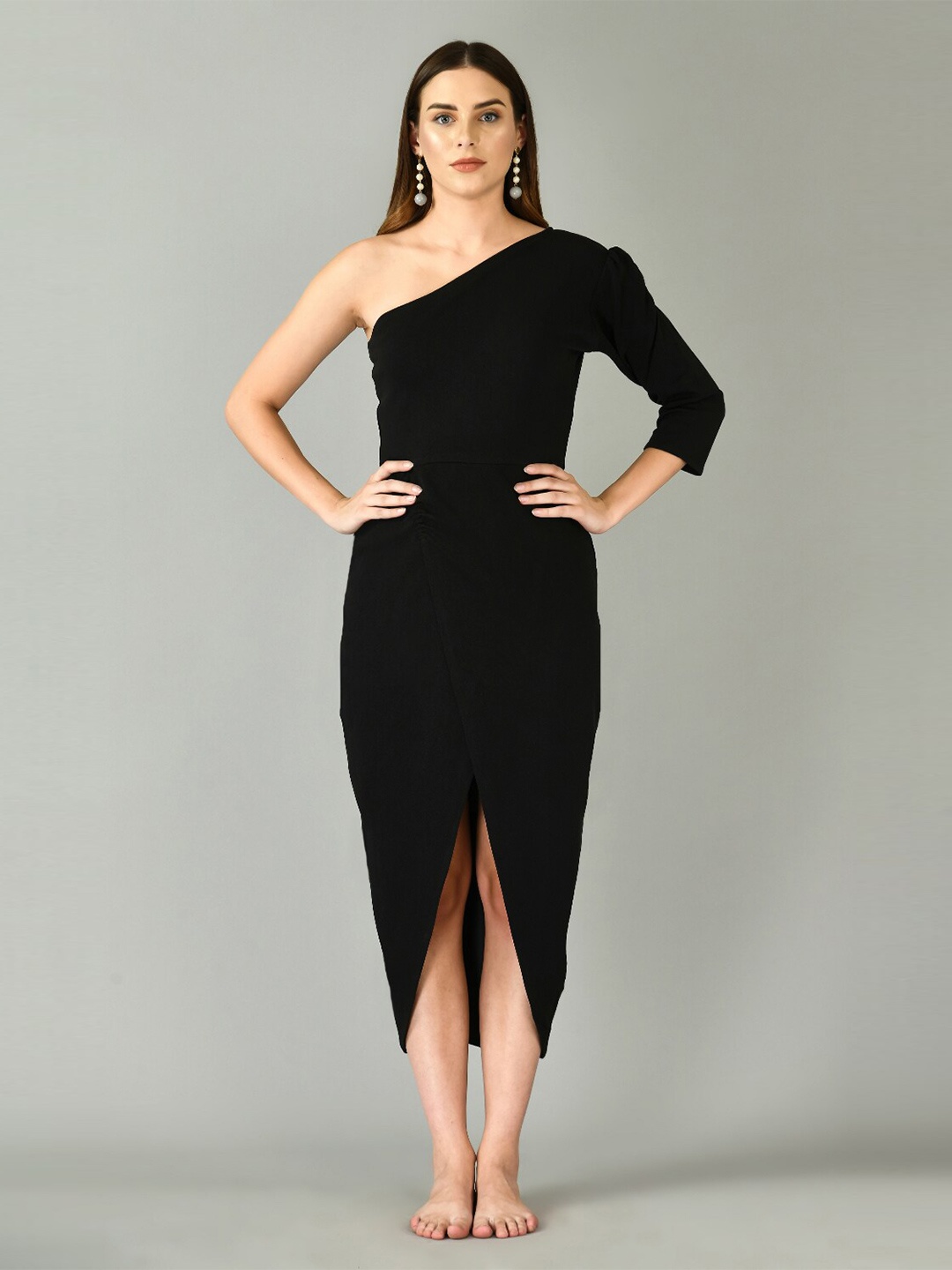 

IUGA Black One Shoulder Sheath Maxi Dress With Tulip Hem