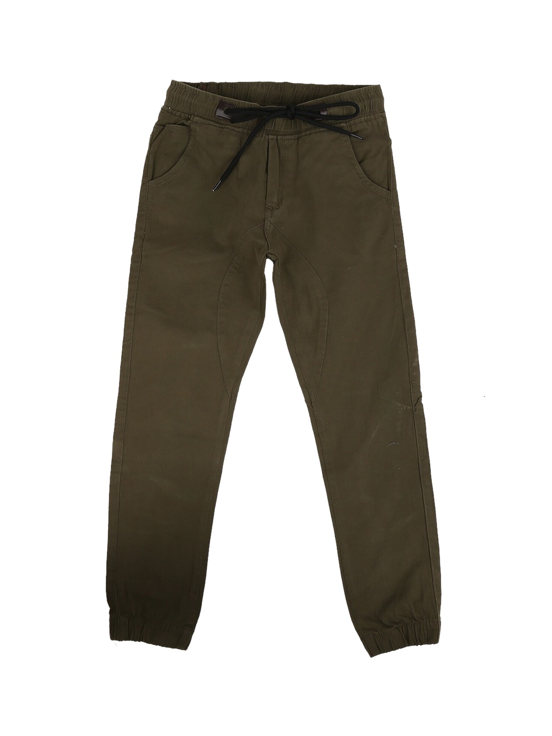 

V-Mart Kids-Boys Olive Green Twill Lycra Joggers Trousers