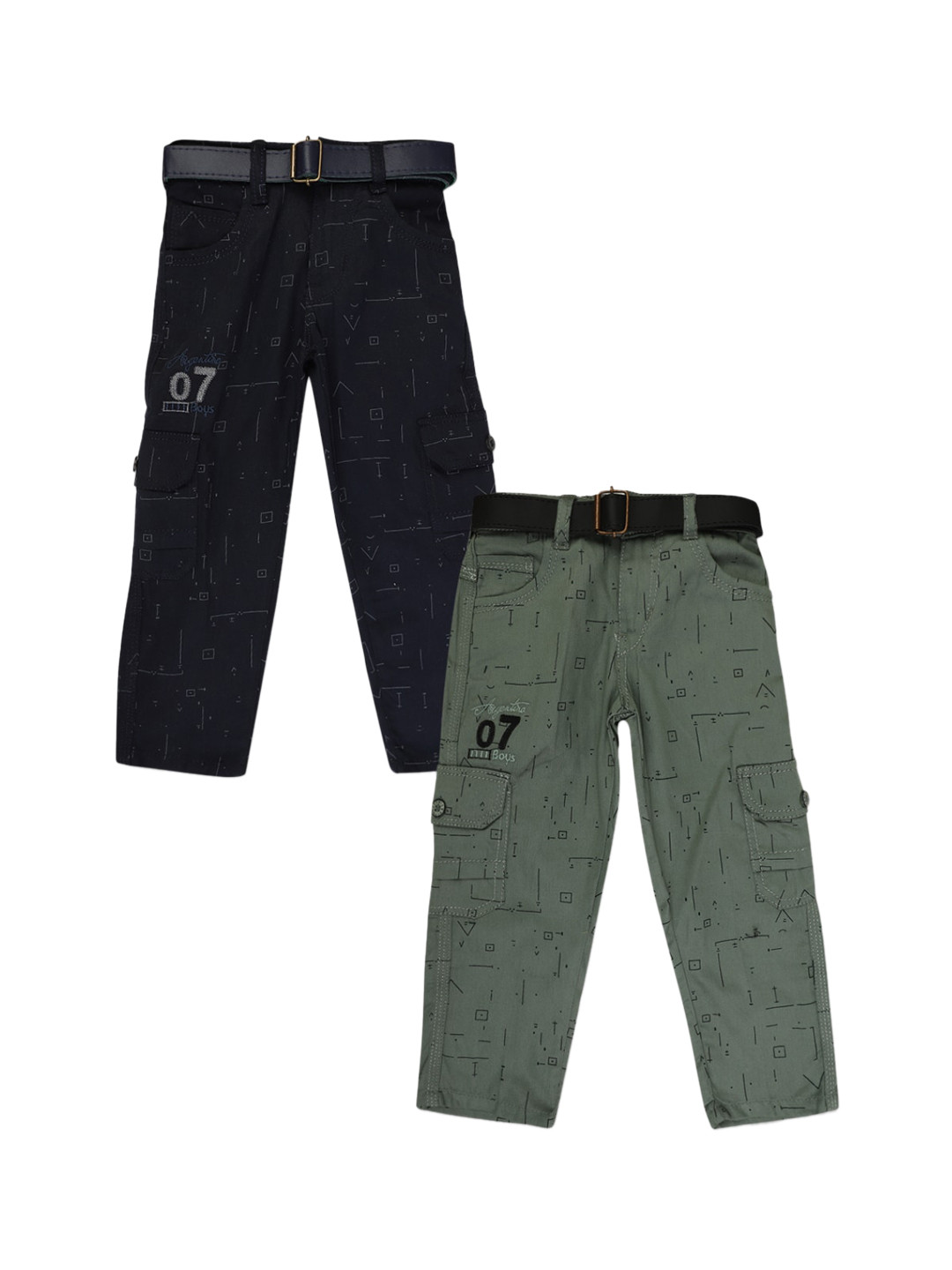 

V-Mart Boys Pack of 2 Printed Cargos Trousers, Olive