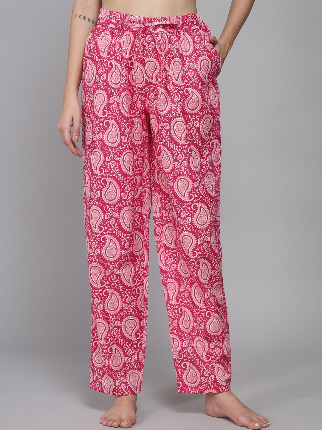 

Shararat Women Pink Paisley Printed Cotton Lounge Pants