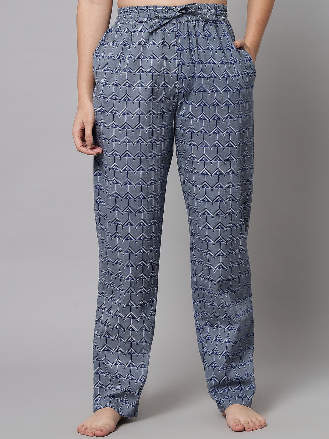 

Shararat Women Blue Printed Cotton Lounge Pants, Grey
