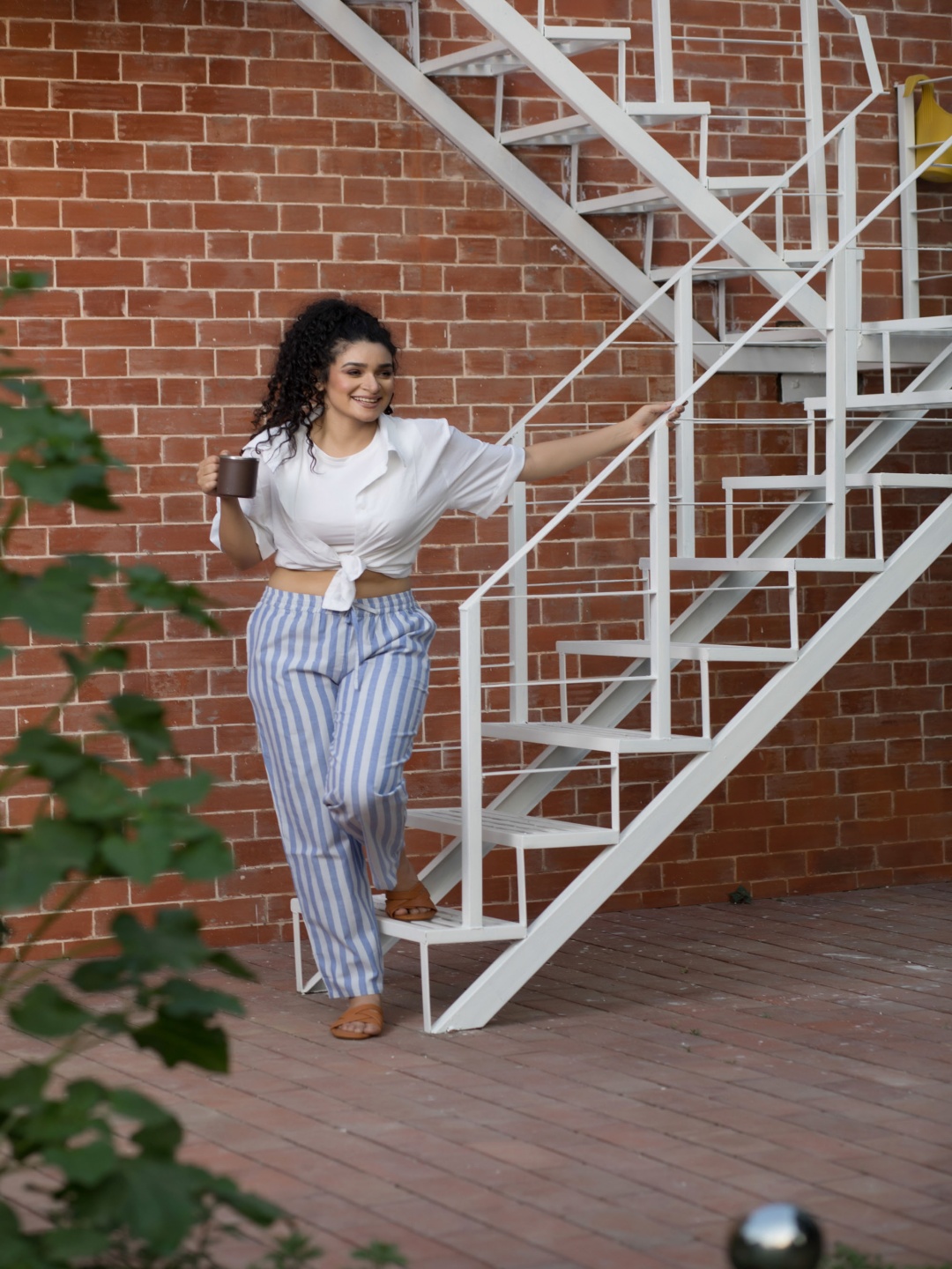 

Shararat Women Blue & White Striped Cotton Lounge Pants