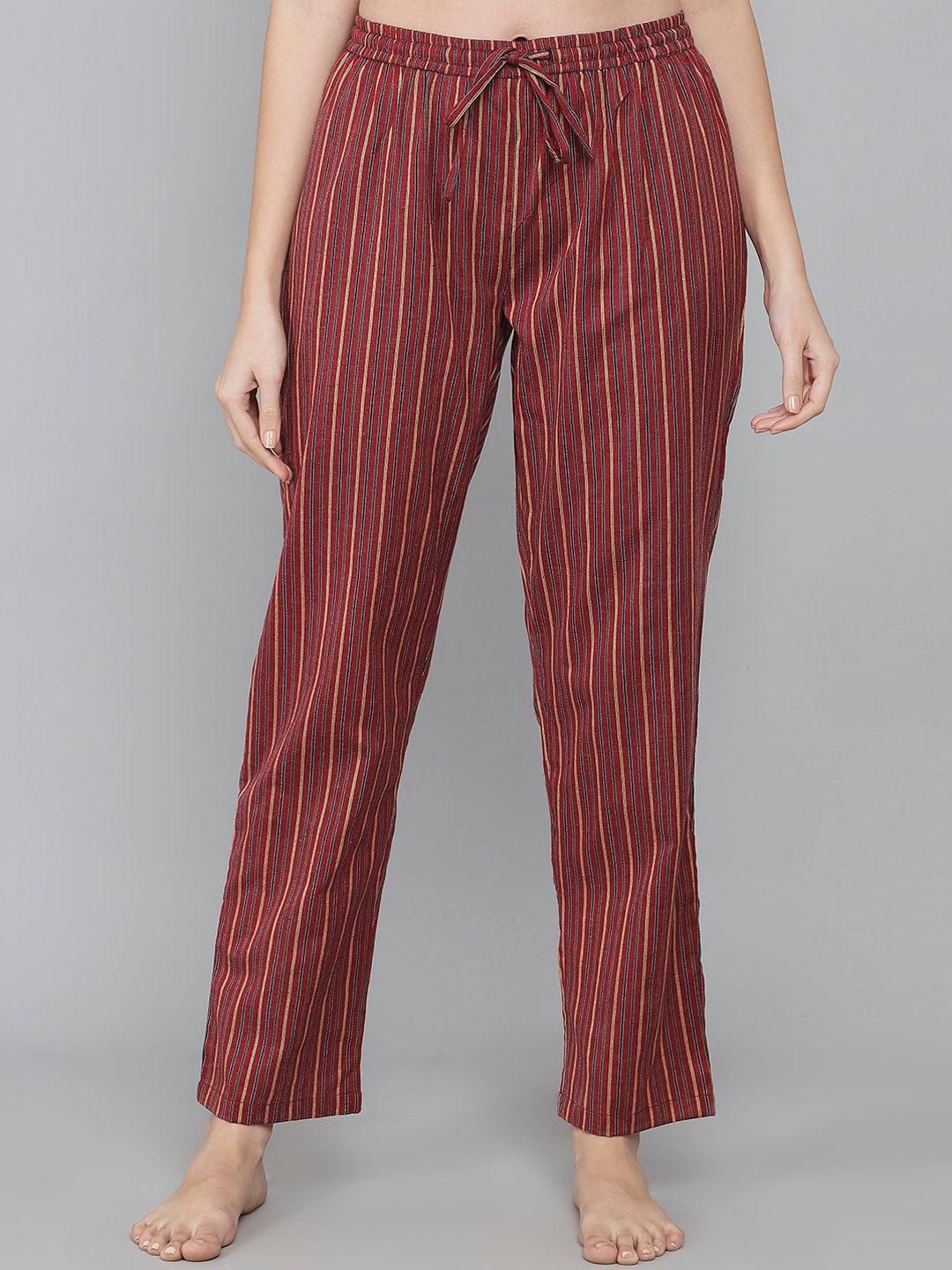 

Shararat Women Red Striped Printed Cotton Lounge Pants
