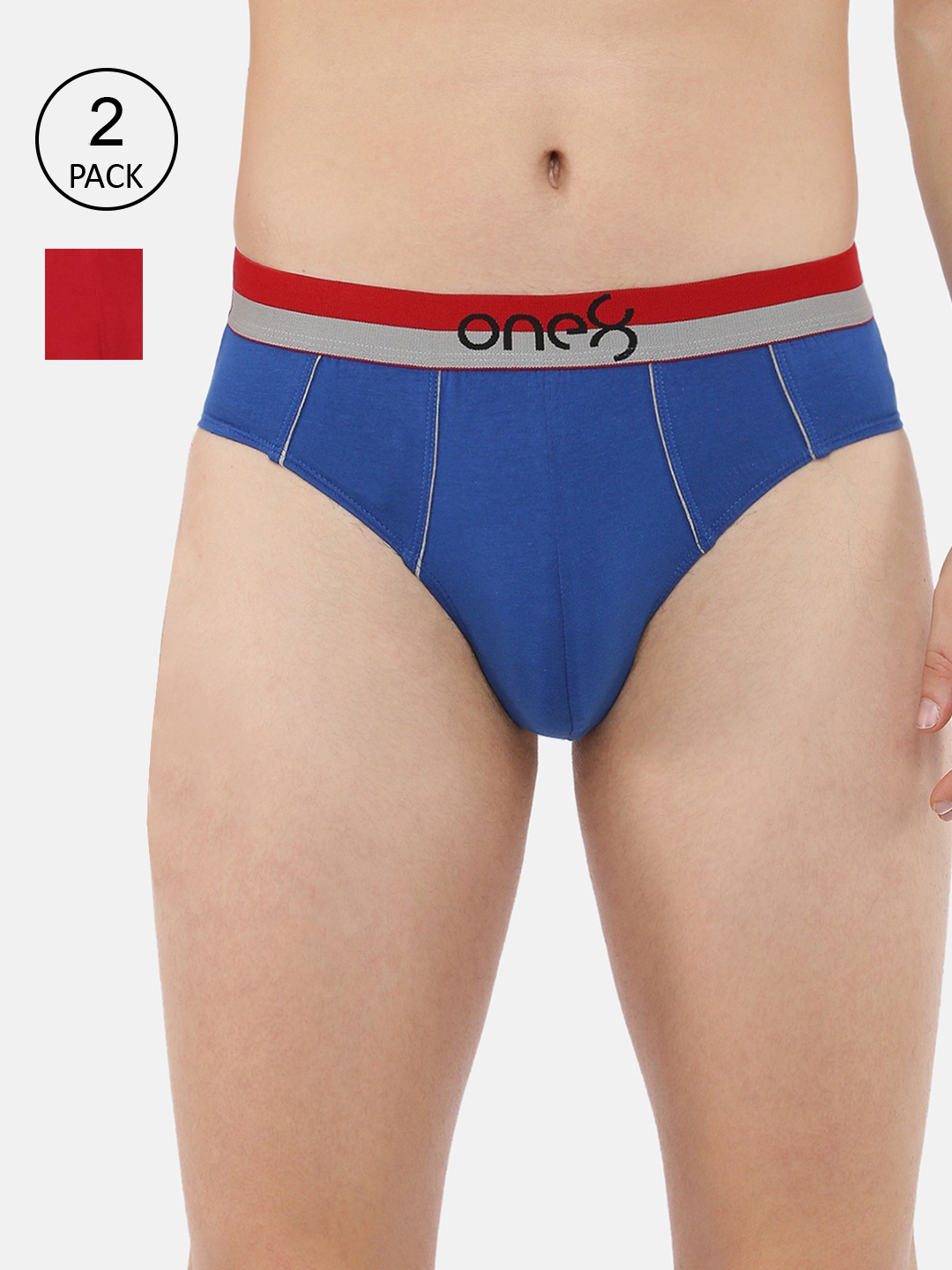 

one8 by Virat Kohli Men Pack of 2 Blue & Red Solid Ultra Premium Stretch Briefs