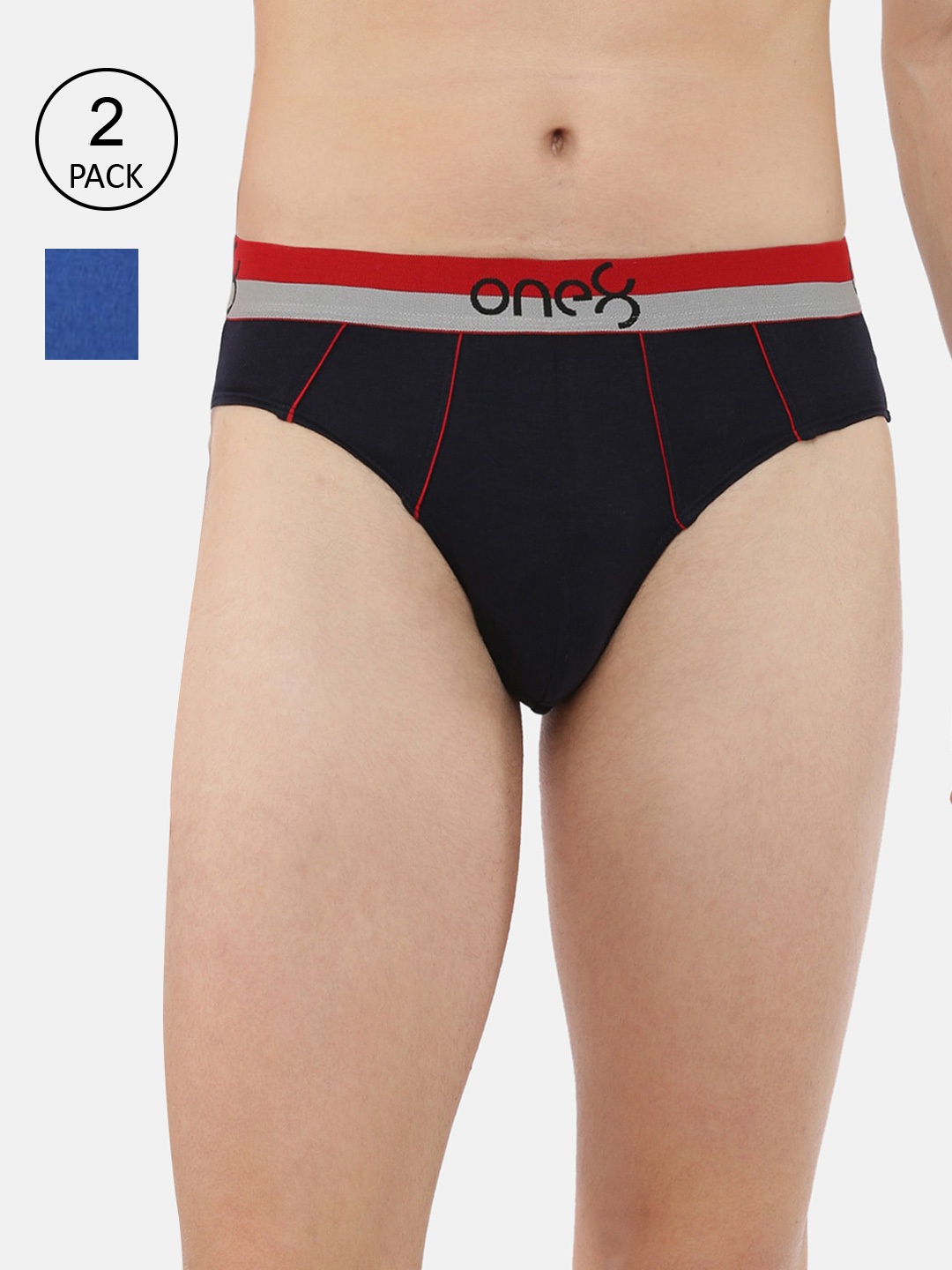 one8 by Virat Kohli Men Pack Of 2 Solid Cotton Ultra Premium Stretch Briefs 716-PO2, Navy blue