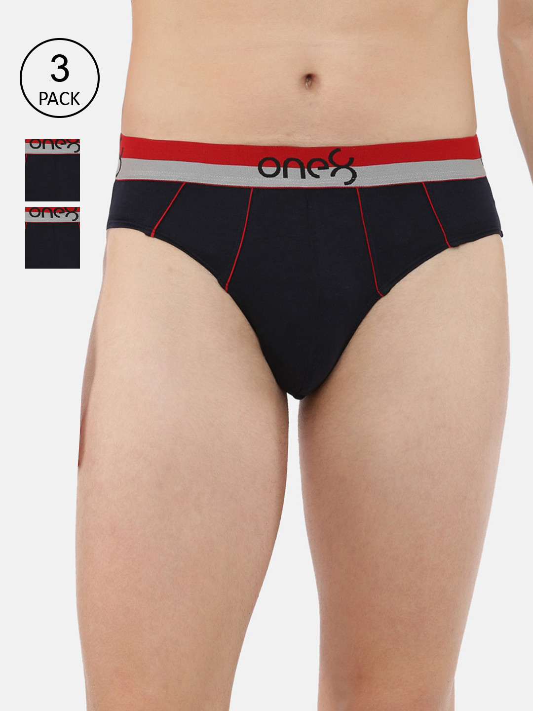 

one8 by Virat Kohli Men Set Of 3 Navy Blue Solid Ultra Premium Stretch Briefs