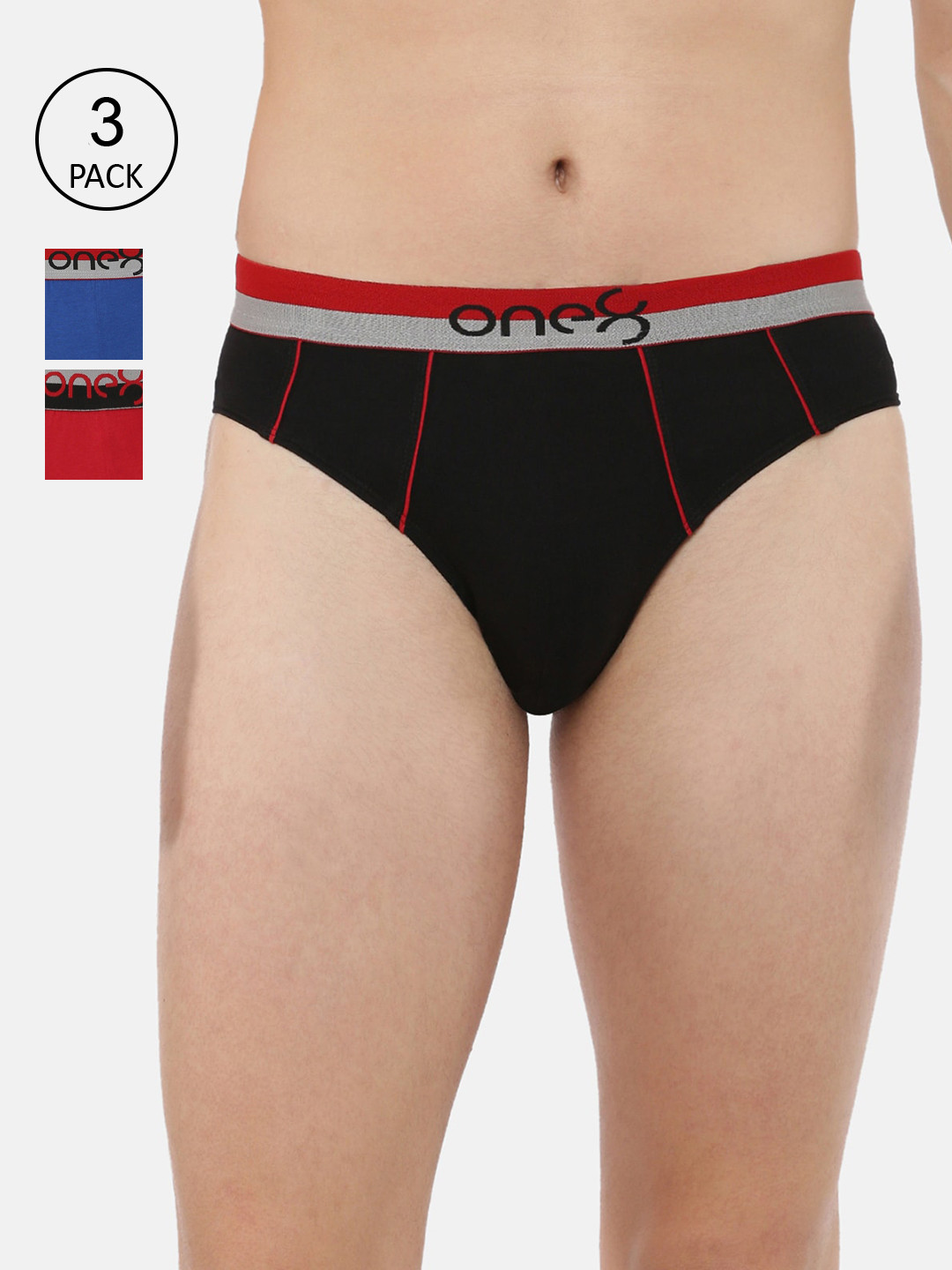 

one8 by Virat Kohli Men Pack Of 3 Black & Blue Combed Cotton Ultra Premium Stretch Briefs